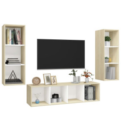 Ensemble de meuble TV 3 pcs Blanc et chêne sonoma Aggloméré