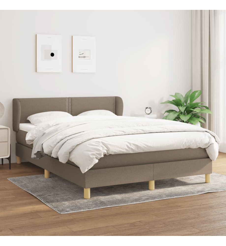 Lit à sommier tapissier avec matelas Taupe 140x200 cm Tissu Lit à sommier tapissier avec matelas Taupe 140x200 cm Tissu