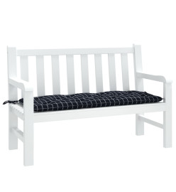 Coussin de banc de jardin carreaux noir 120x50x7 cm tissu