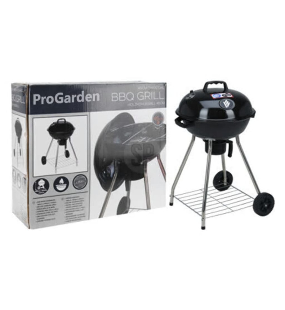 ProGarden Barbecue sur roues 47 cm noir