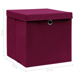 Boîtes de rangement 4 pcs Rouge foncé 32x32x32 cm Tissu