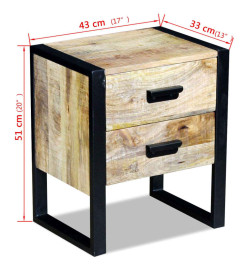 Table auxiliaire à 2 tiroirs 43 x 33 x 51 cm Bois de manguier massif