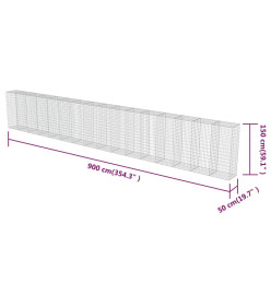 Mur à gabion avec couvercles Acier galvanisé 900 x 50 x 150 cm