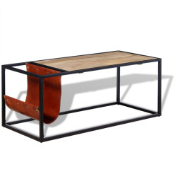 Table basse avec porte-revues Cuir véritable 110 x 50 x 45 cm