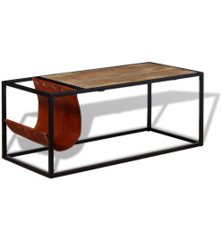 Table basse avec porte-revues Cuir véritable 110 x 50 x 45 cm