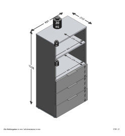 FMD Commode avec 3 tiroirs et étagère ouverte Noir