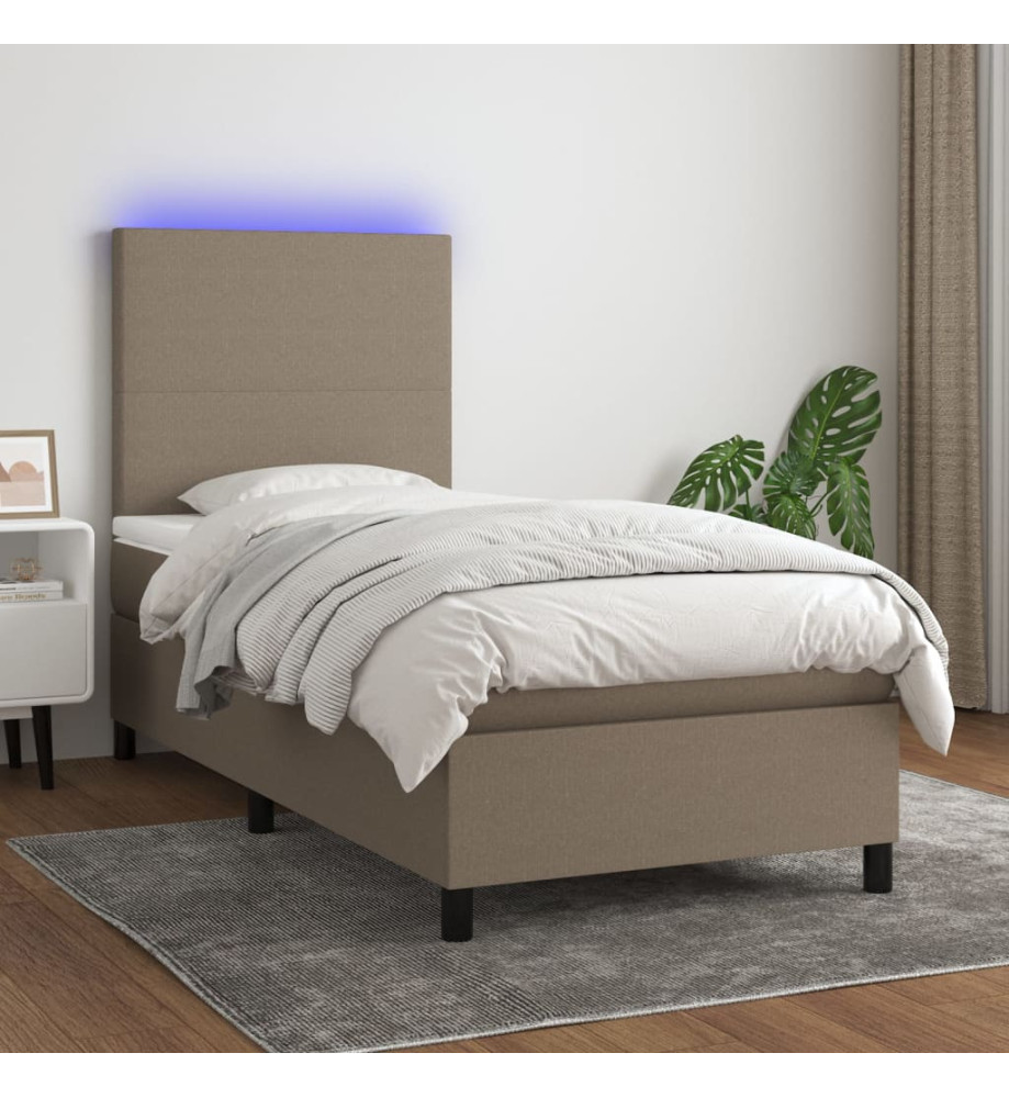 Sommier tapissier avec matelas et LED Taupe 90x190 cm Tissu Sommier tapissier avec matelas et LED Taupe 90x190 cm Tissu