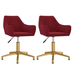 Chaises pivotantes salle à manger 2 pcs Rouge bordeaux Velours