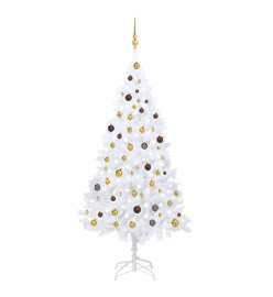 Arbre de Noël artificiel avec LED et boules Blanc 210 cm PVC