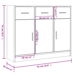 Buffet chêne sonoma 91x28x75 cm bois d'ingénierie