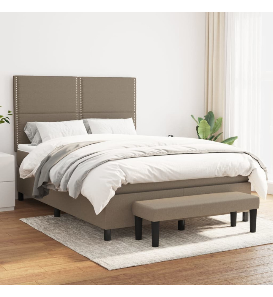 Lit à sommier tapissier avec matelas Taupe 140x200 cm Tissu Lit à sommier tapissier avec matelas Taupe 140x200 cm Tissu