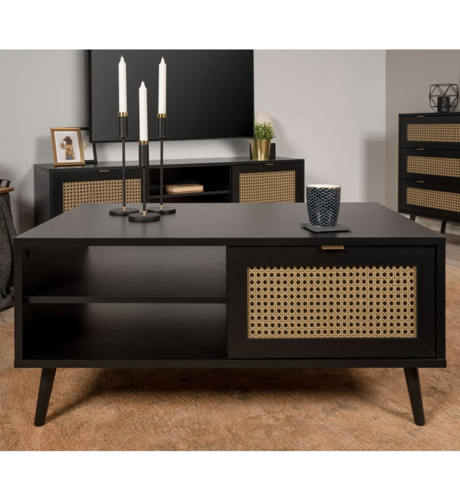 Finori Table basse Vienna 55A Noir et impression de rotin