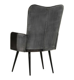 Chaise à oreilles Noir et gris Cuir véritable