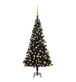 Arbre de Noël artificiel avec LED et boules Noir 120 cm PVC