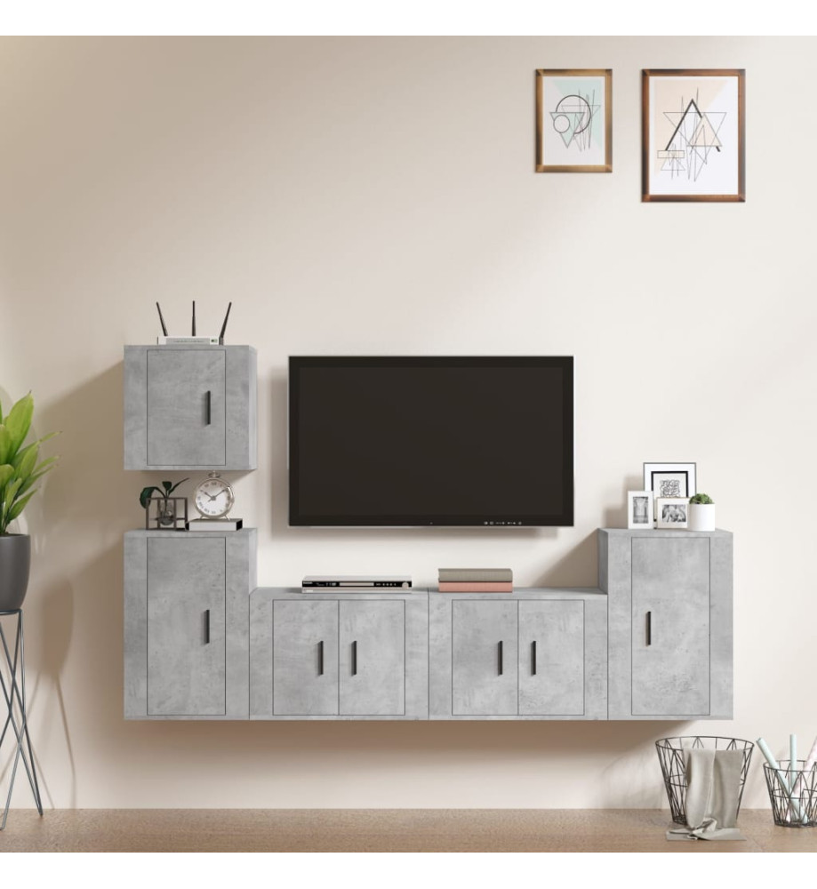 Ensemble de meubles TV 5 pcs Gris béton Bois d'ingénierie