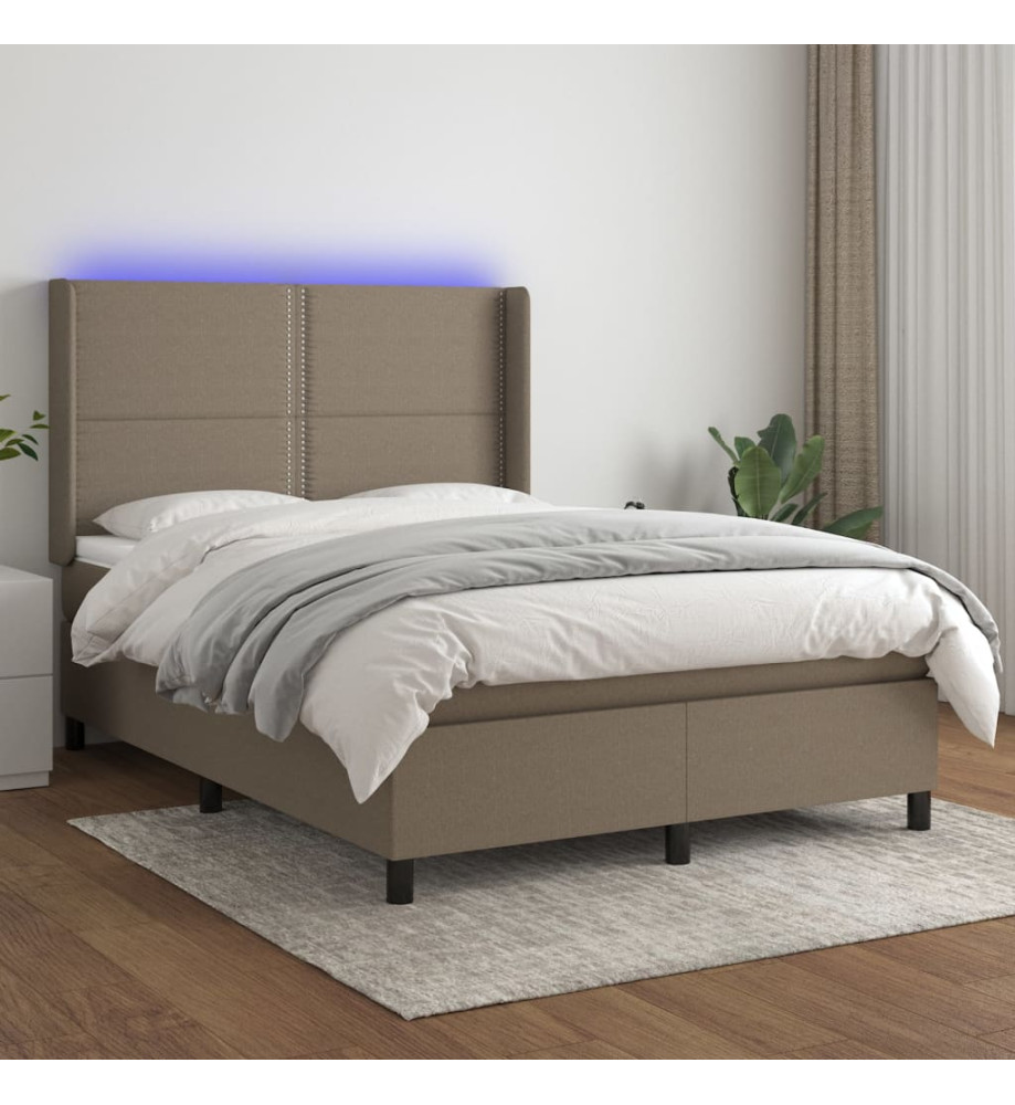 Sommier tapissier avec matelas et LED Taupe 140x200 cm Tissu Sommier tapissier avec matelas et LED Taupe 140x200 cm Tissu