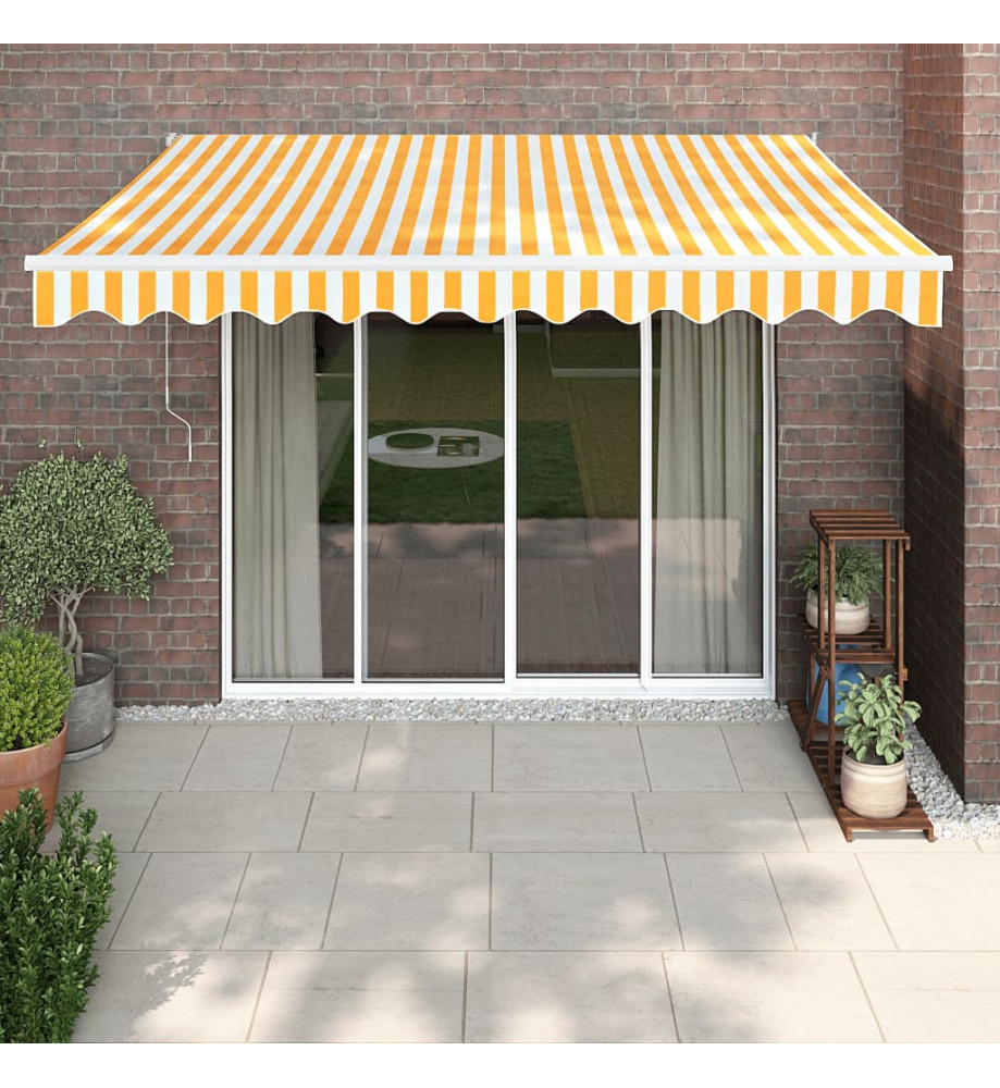 Auvent rétractable automatique jaune et blanc 3,5x2,5 m