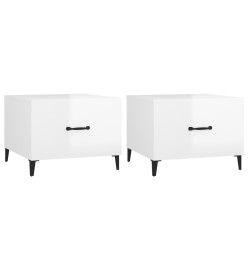 Tables basses avec pieds métal 2 pcs Blanc brillant 50x50x40 cm