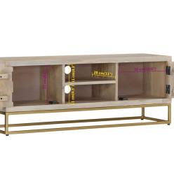 Meuble TV 110x30x40 cm bois de manguier massif blanchi