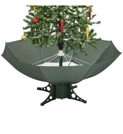 Arbre de Noël neigeux avec base de parapluie Vert 170 cm