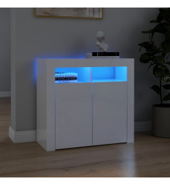 Buffet avec lumières LED blanc brillant 80x35x75 cm