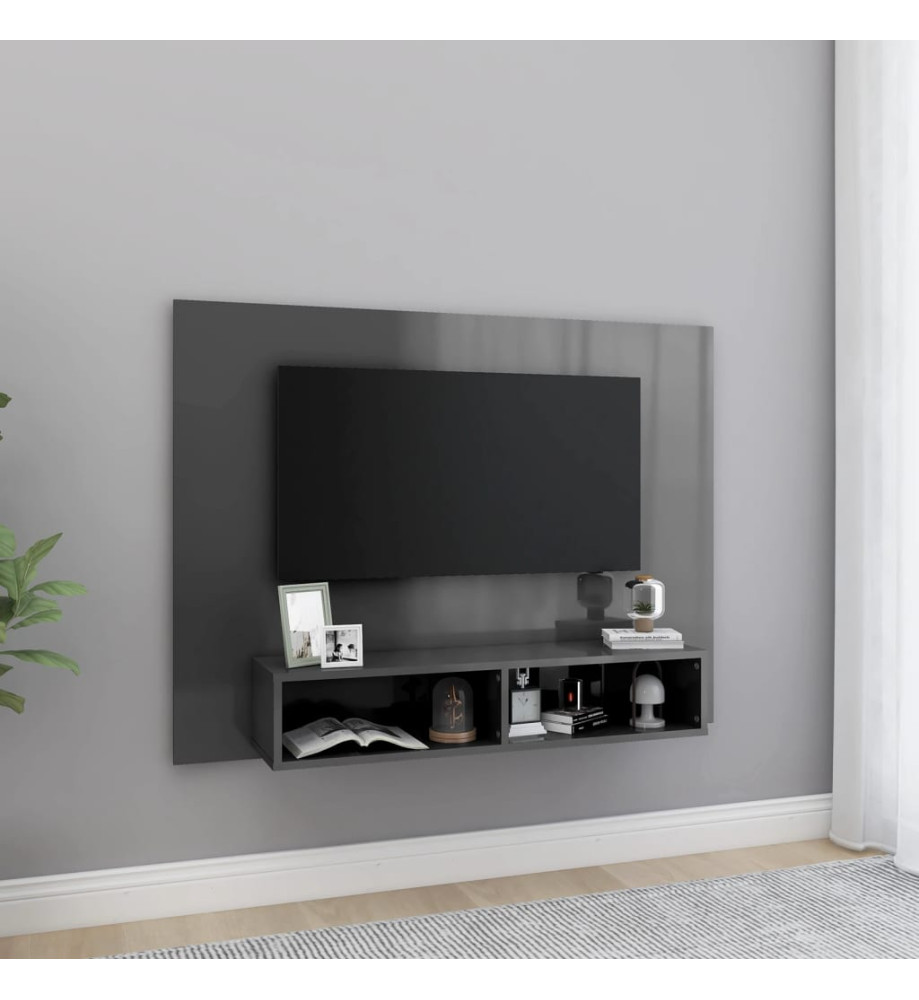 Meuble TV mural Gris brillant 120x23,5x90 cm Aggloméré