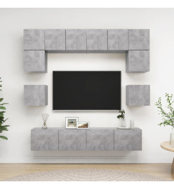 Ensemble de meuble TV 8 pcs Gris béton Aggloméré