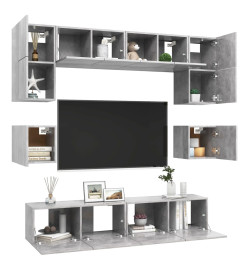 Ensemble de meuble TV 8 pcs Gris béton Aggloméré