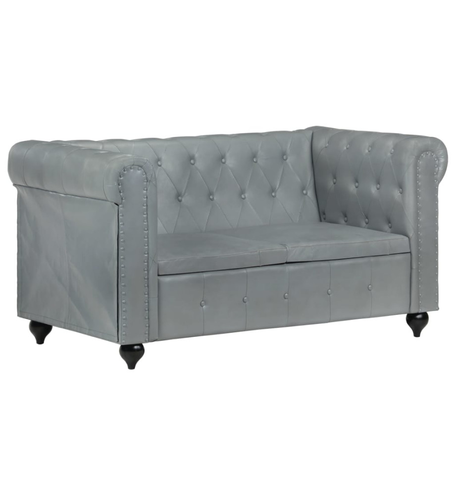 Canapé Chesterfield à 2 places Gris Cuir véritable