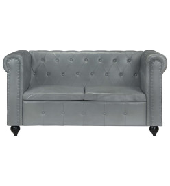 Canapé Chesterfield à 2 places Gris Cuir véritable