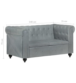 Canapé Chesterfield à 2 places Gris Cuir véritable