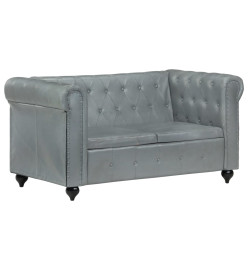 Canapé Chesterfield à 2 places Gris Cuir véritable