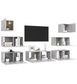 Ensemble de meuble TV 7 pcs Gris béton Aggloméré