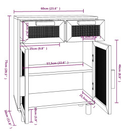 Buffet Blanc 60x30x75 cm Bois de pin massif et rotin naturel