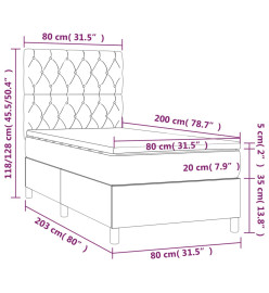 Sommier tapissier avec matelas et LED Taupe 80x200cm Tissu