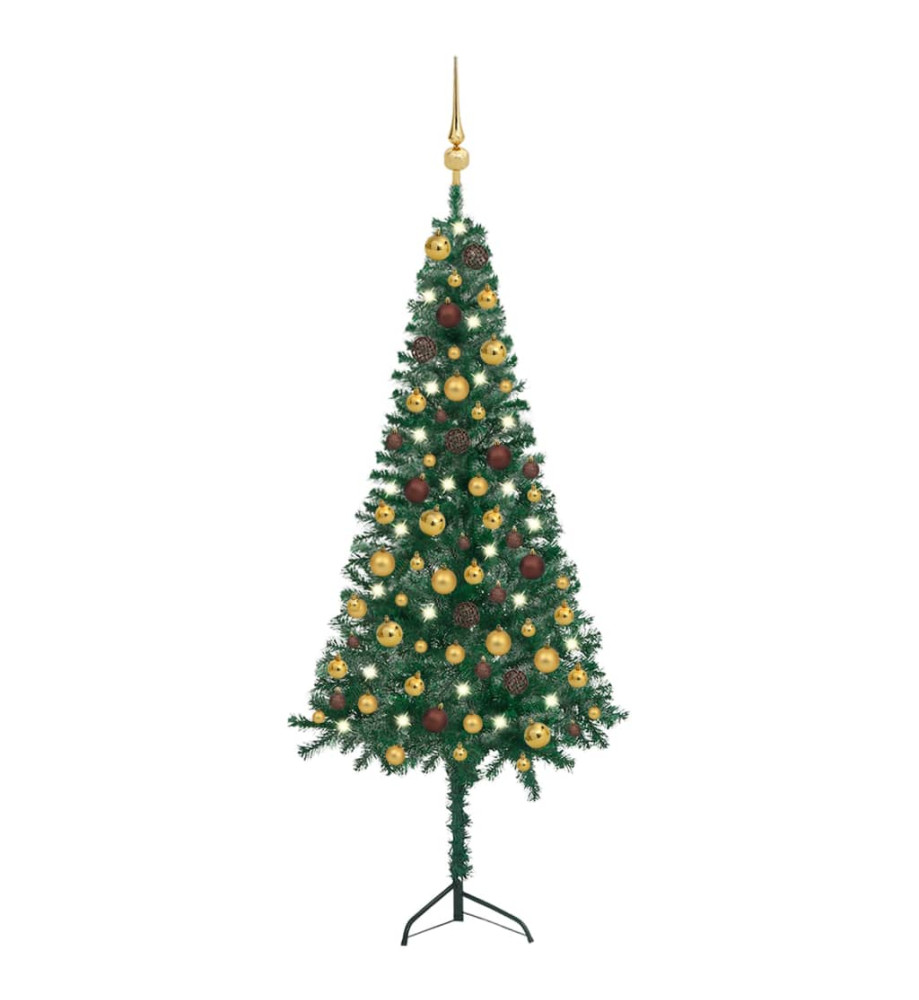 Arbre de Noël artificiel d'angle LED et boules vert 120 cm PVC