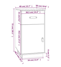 Armoire de bureau Noir 40x50x75 cm Bois massif de pin