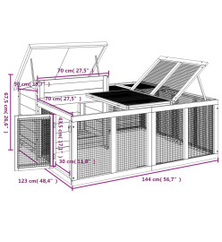 Clapier gris 144x123x67,5 cm bois de pin massif