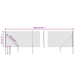 Clôture à mailles losangées avec ancrage anthracite 0,8x10 m