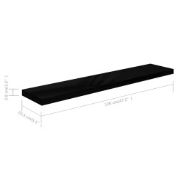 Étagère murale flottante Noir brillant 120x23,5x3,8 cm MDF