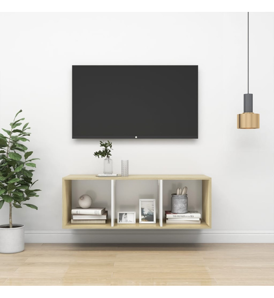 Meuble TV mural Blanc chêne sonoma 37x37x107 cm Bois ingénierie