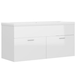 Armoire d'évier avec lavabo intégré Blanc brillant Aggloméré
