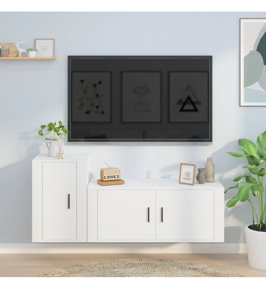 Ensemble de meubles TV 2 pcs Blanc Bois d'ingénierie