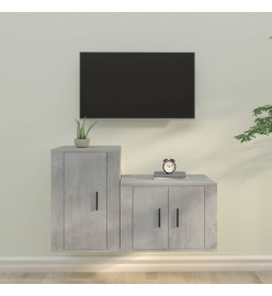 Ensemble de meubles TV 2 pcs gris béton bois d'ingénierie