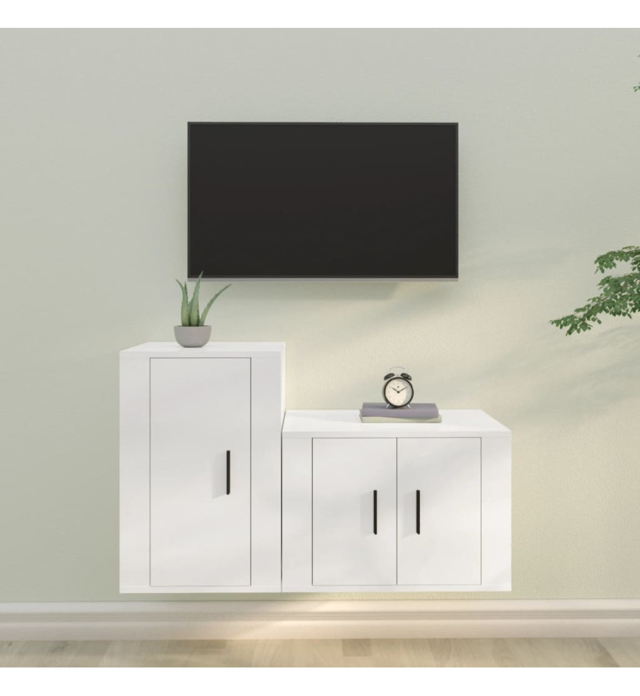 Ensemble de meubles TV 2 pcs Blanc Bois d'ingénierie