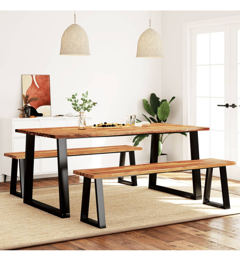 Ensemble à manger 3 pcs avec bord vivant bois massif d'acacia