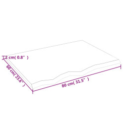 Comptoir de salle de bain 80x60x2 cm bois massif non traité