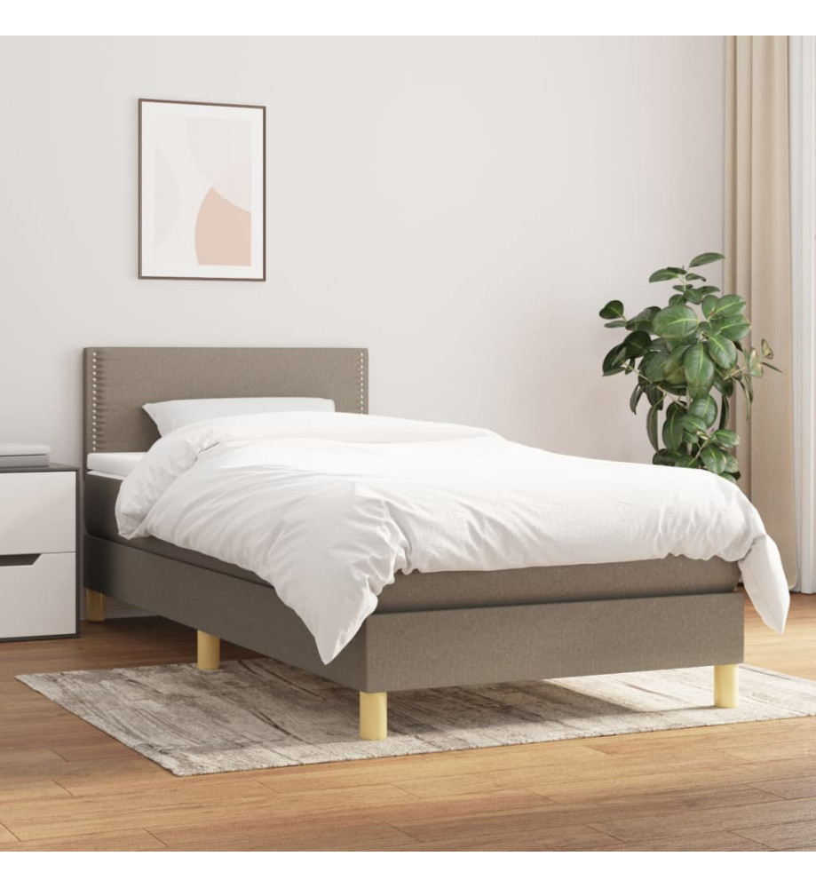 Lit à sommier tapissier avec matelas Taupe 90x200 cm Tissu Lit à sommier tapissier avec matelas Taupe 90x200 cm Tissu