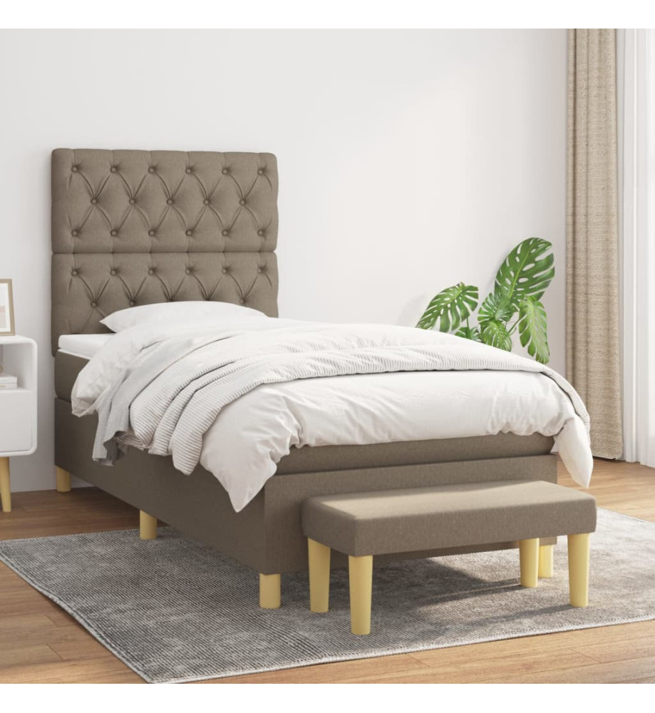 Lit à sommier tapissier avec matelas Taupe 80x200 cm Tissu Lit à sommier tapissier avec matelas Taupe 80x200 cm Tissu