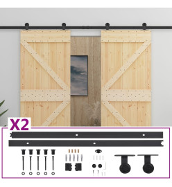 Porte coulissante avec kit de quincaillerie 80x210cm Pin massif